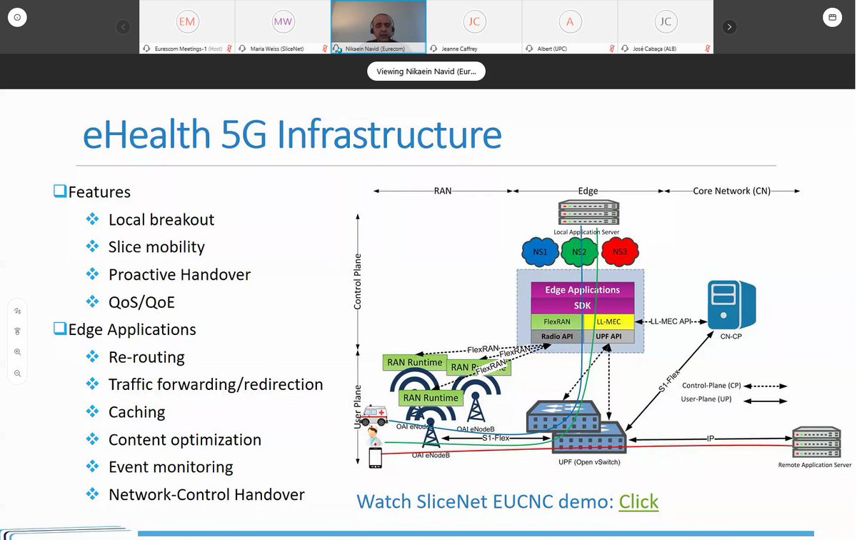 Navid Nikaein from EURECOM presents SliceNet's eHealth 5G infrastructure at the 7th SliceNet Webinar on '5G Integrated Multi-Domain Slicing Friendly Infrastructure' - 
slicenet.eu/slicenet-5g-we…
#5Gsystemintegration #networkslicing #SliceNetWebinar #ICT #H2020 <a href="/5GPPP/">5GPPP</a>