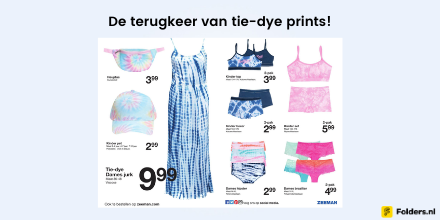 foldersnl's tweet photo. Tie-dye prints zijn populairder dan ooit! Bij Zeeman hebben ze een hele collectie aan tie-dye kleding. Van jurken met subtiele prints tot naadloos ondergoed in meerdere kleuren. Bekijk de Zeeman folder hier: https://t.co/PYTbt8Xkon #aanbiedingen #foldertips #trend #populair https://t.co/SkYsA12Jrx