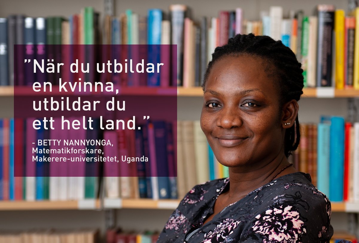 Sida's tweet photo. Endast 29 procent av världens forskare är kvinnor. 🎓Sida arbetar för att öka antalet kvinnliga forskare och att integrera ett jämställdhetsperspektiv i #forskning som görs. En av de som som doktorerat med hjälp av Sidas stöd är matematikforskaren Betty Nannyonga. #womeninscience https://t.co/XPRGCASqgM