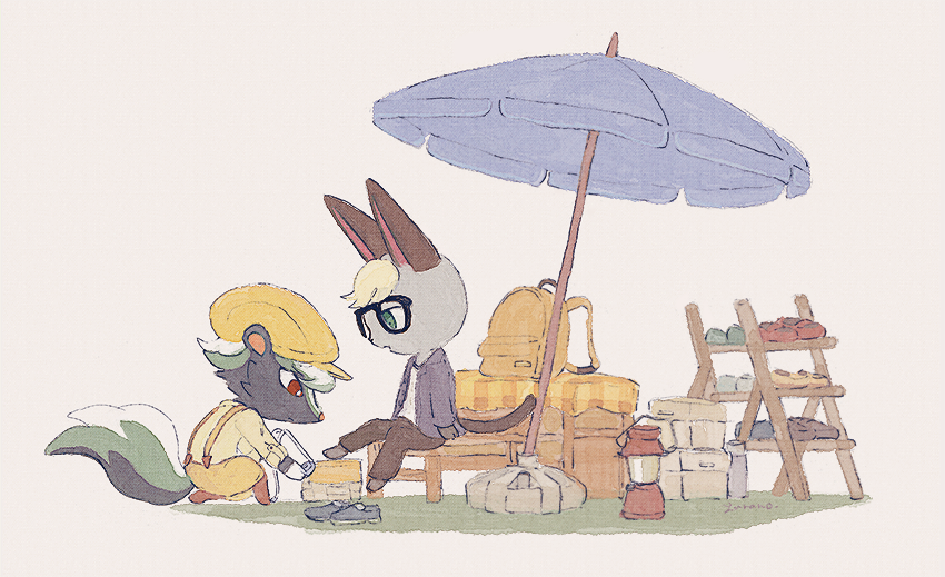 yellow headwear umbrella sitting glasses bag tail furry  illustration images