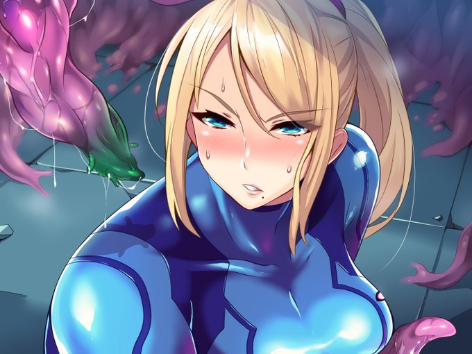 セロスーツサムスで、最近流行りの構図を描いてみました。 