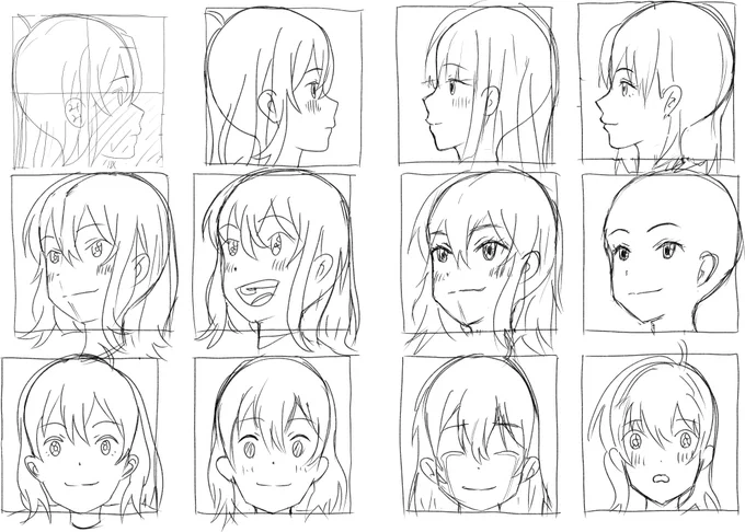 頭部トレスと再現模写。基本形だけなら見ないでも描けるレベルにしたい。 