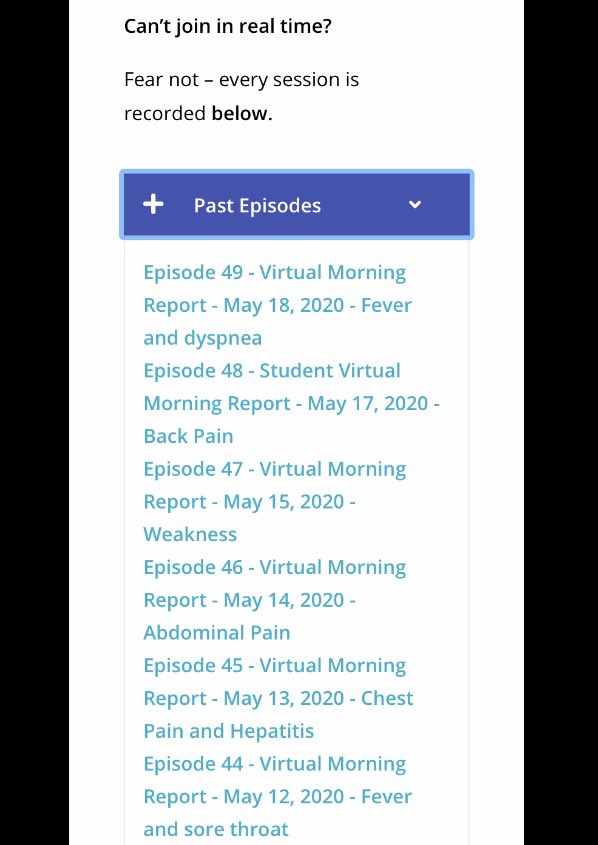 You (yes,you!) can choose to join in on their live discussions or just watch previously recorded sessions, and the summary of the case discussion would be shared on their website as well as  @CPSolvers account.Here’s a case on fever+dyspnea. Each session is just over 1hr