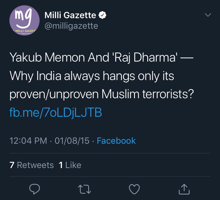 It justifies rise of Yakub Memon. It sees religion of terrorists, call them “Muslim terrorists” and also questions judicial hanging of them. (3/n)