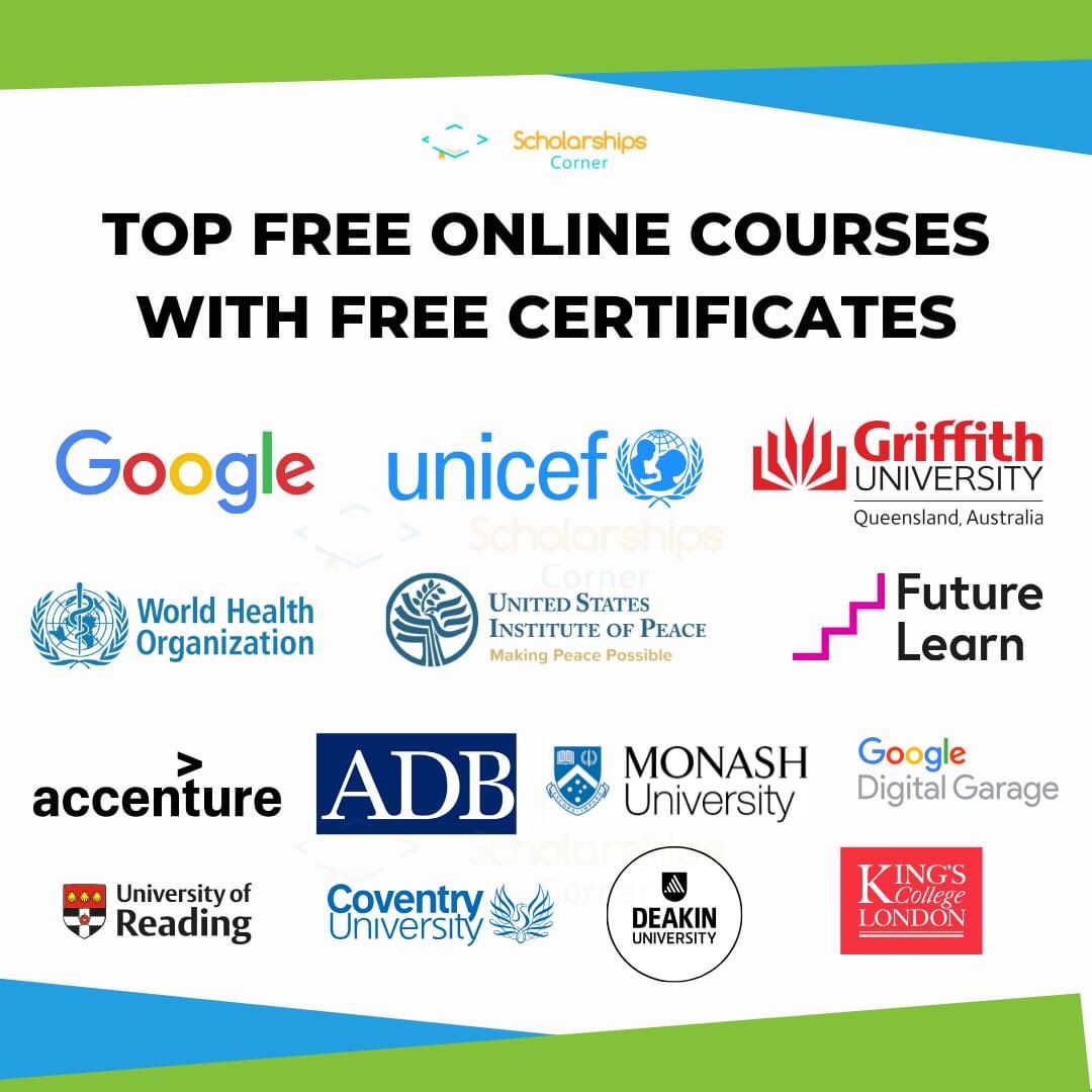 getmehired_io's tweet photo. List of Top Free Online Courses in 2020 with Free Certificates 

Credit to Scholarships Corner https://t.co/hjF2WOMgBI
