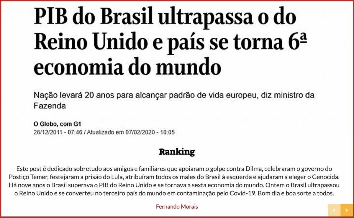 Este post é dedicado sobretudo aos amigos e familiares que apoiaram o golpe contra Dilma, celebraram o governo do Postiço Temer, festejaram a prisão do Lula, atribuíram todos os males do Brasil à esquerda e ajudaram a eleger o Genocida.