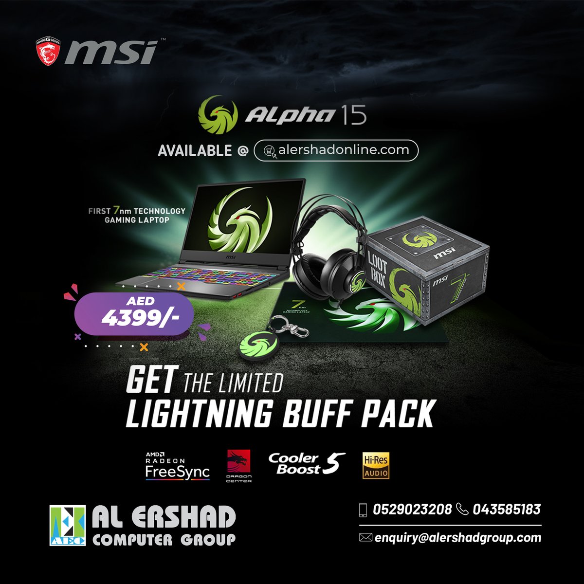 alershadonline's tweet photo. 📢 Get the limited lighting buff pack ✨
-------MSI ALPHA 15 ----------
Available @ https://t.co/EQ9vtRJGFL
✅AMD Ryzen™ 7 3750H
✅ 16GB RAM
✅ 512GB SSD,
✅ 4GB-RX5500M
✅ 15.6″ Display
✅ 1Year Warranty
#alershadonline #msi #alpha15 @MSI #technology #Laptop #UAE #Dubai https://t.co/GwV4Btrnre