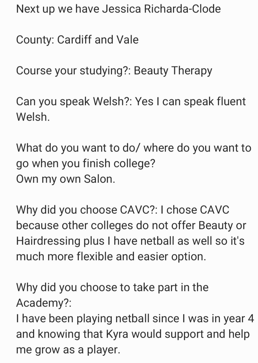 CAVC_Netball's tweet photo. Wythnos i heddiw rydyn ni'n edrych ar broffil chwaraewr Jessica Richards-Clode

Edrychwch arno a gweld beth sydd ganddi hi ddweud am academi pêl-rwyd CAVC.
#academifelun 

@celtic_dragons @LeckwithLadies @CentralSouthWN @SouthEastWN @andrew42111946 @eastsideLeck @WelshCollegeSpo https://t.co/vniwM5OKDS