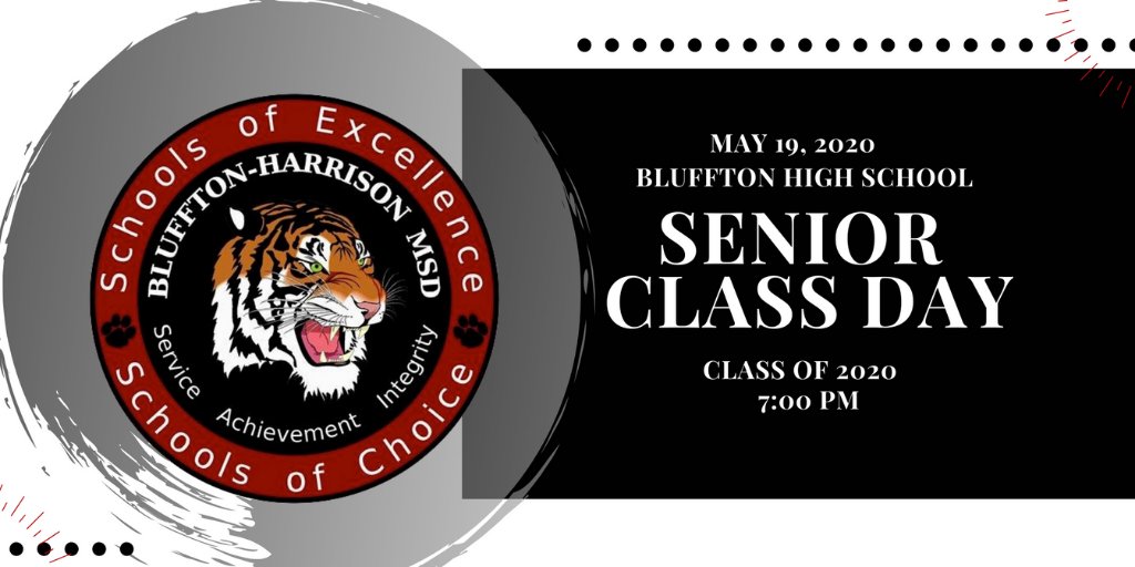 BHMSDnews's tweet photo. Good morning! Today is the day, Class Day.
Tune-in here https://t.co/Cr0r99JAk4 to view the premiere of our virtual Class Day 2020 at 7:00 tonight!
#BHS #classof2020 #TigerPride #Bluffton2020 #BHMSD https://t.co/FqtHI86vAo