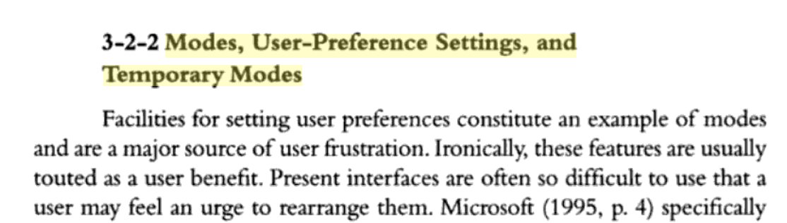 Fascinating section in The Humane Interface by Jef Raskin, arguing against software customization.I don't agree with his conclusion, but he still raises some great points. Some thoughts: ⬎