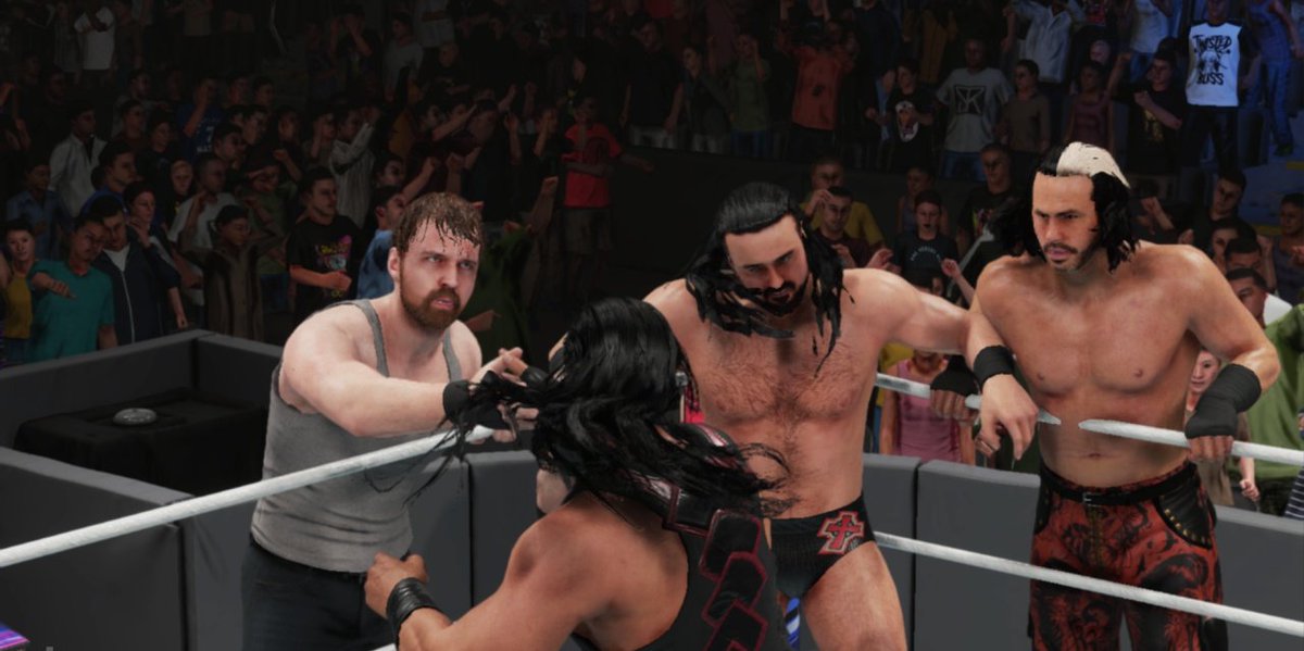 floydbanks2k26's tweet photo. The #WWERaw male #SurvivorSeries.  @DMcIntyreWWE steps in with @WWERomanReigns but Roman fires back and tag comes #DeanAmbrose (@JonMoxley) for some action.

#XboxOne #PPVTrend #WWE2K19 #UniverseMode #RomanReigns #SethRollin #BraunStrowman  #DrewMcIntyre #JinderMahal https://t.co/sW3iANOjLw