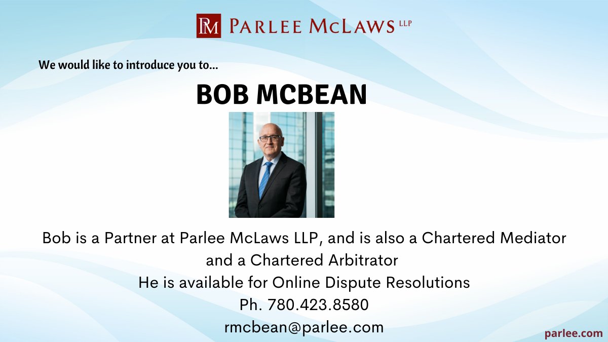 ParleeMcLawsLLP's tweet photo. Bob McBean, one of the Partners @ParleeMcLawsLLP, has recently presented on the #ACTLA panel on #virtualmediation and has conducted online #mediations during #COVID19. Click here for more information on Bob: https://t.co/wzNFmDjNUk https://t.co/hswei0NPut