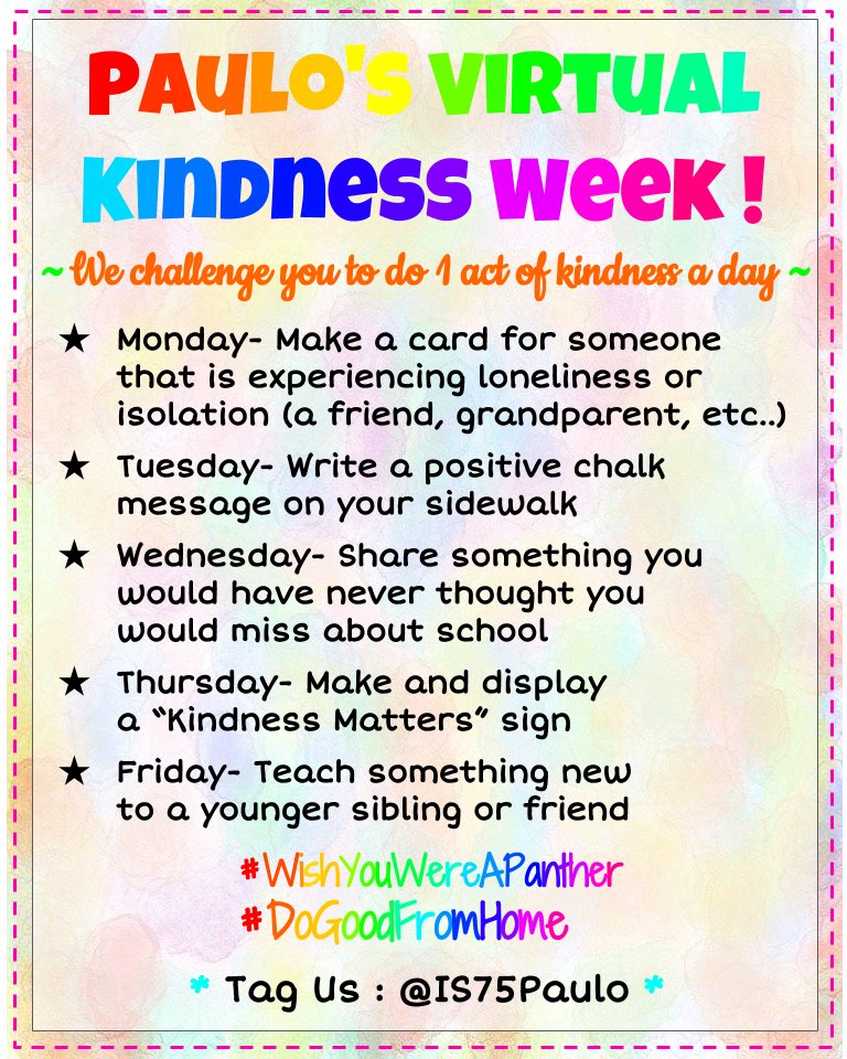 🌸Paulos Virtual Kindness Week! 🌺 #WishYouWereAPanther #DoGoodFromHome #KindnessChallenge #KindnessMatters