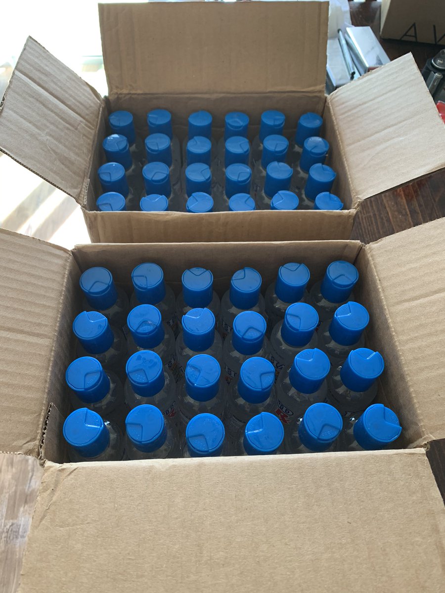 My new shipping department in my basement! Hand sanitizer/mask/gloves. Now to start the assembly of shipments