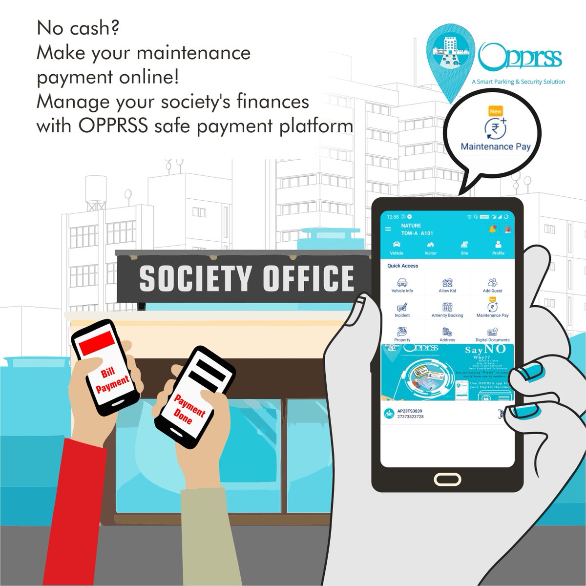 Managing your accounts with OPPRSS app, provides the facility to pay maintenance and other bills on a single click. Any credit/debit card, net banking, UPI, and even a few wallets are accepted.
 #EWallet #Cashless #DigitalBanking #onlinetransactions #digitalwallet #MobileBanking