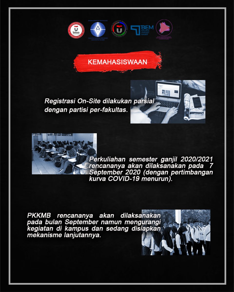 bemfiktelu's tweet photo. [HASIL AUDIENSI DENGAN PIHAK REKTOR]
[MENGENAI KEBIJAKAN KAMPUS SELAMA PANDEMI COVID-19]

Pada hari ini, Selasa 19 Mei 2020 telah dilaksanakan audiensi antara pihak Tim PEKA Aliansi BEM Tel-U bersama HMI Komisariat IT-Telkom dengan pihak Rektor Telkom University. https://t.co/03eWS2Wsms