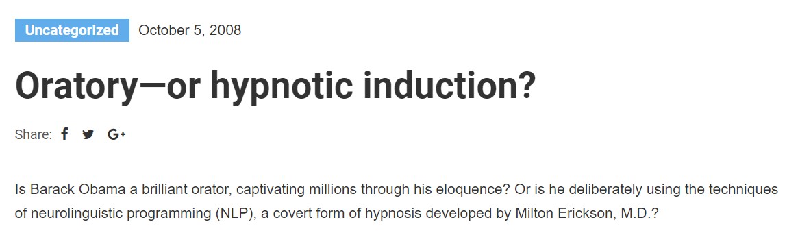 I'm not exaggerating. Here is the article from the AAPS suggesting Obama convinced Jews to support him by hypnotizing them through speech patterns.  https://aapsonline.org/oratory-or-hypnotic-induction/