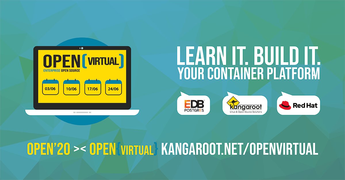 EnterpriseOPEN5's tweet photo. Instead of #OPEN20 we present you #OPENvirtual These sessions will be all about building your #containerplatform. Do you want to start your #applicationmodernization. Join us in 4 weeks of e-learning. Step by step we'll be assisting you! https://t.co/oN0pnKCgsw #learnIT #buildIT https://t.co/5OQOFLCzYZ