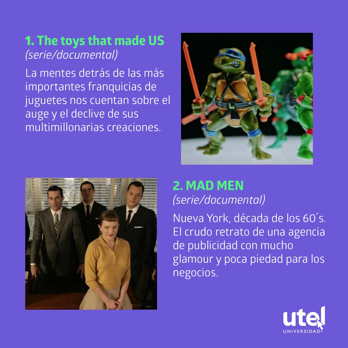 Utel_'s tweet photo. ¿Eres Mercadólogo o te gusta la Mercadotecnia? Te recomendamos 6 series que son indispensables para los amantes de la industria. ¡No te las puedes perder!  #DíaDelMercadólogo https://t.co/cKE0wwWxG6