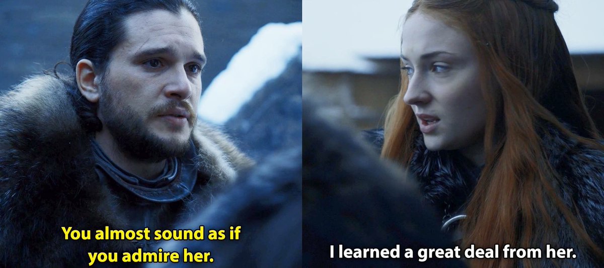Sansa even says she learned a lot from Cersei while talking to Jon in 7x01