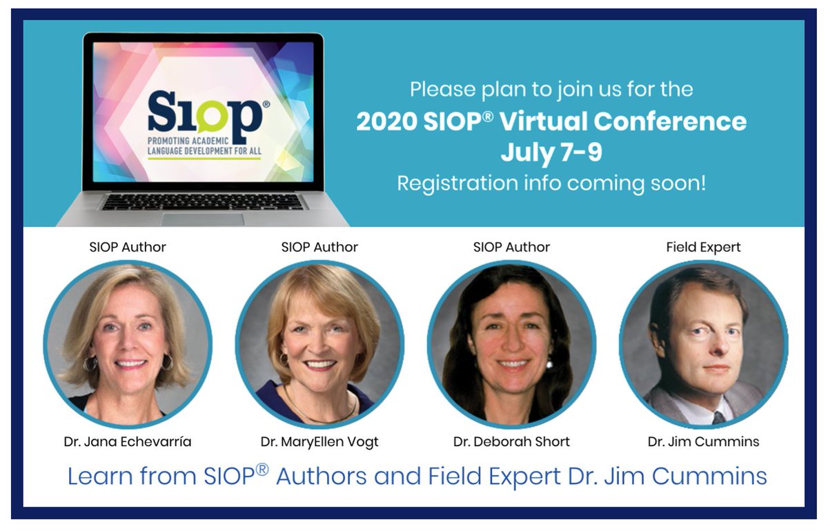 💫ANNOUNCING📣
This year's SIOP® Conference is pivoting to:

2020 SIOP® Virtual Conference
July 7-9
Join SIOP® authors, Dr. Jim Cummins, &amp; fellow educators for this interactive &amp; engaging online event!

Learn more here: savvas.com/index.cfm?loca…
Registration opening soon!
Plz RT