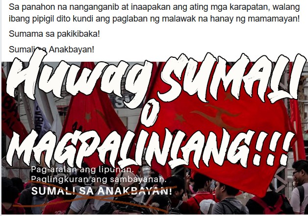 PNPMtPMFC's tweet photo. Huwag Sumali o magpalinlang,
Ikondena at huwag tularan.

P.S: tanong ko lang, bakit kaya ang grupong ito hindi man lang kayang iwagayway ang bandila ng Pilipinas? 

Maging tunay na Anak ng Bayan, anak ng Pilipinas, maging matalino ka kabataan!
#NoToDeception
#NoToCPPNPANDF https://t.co/KwizxleS1s