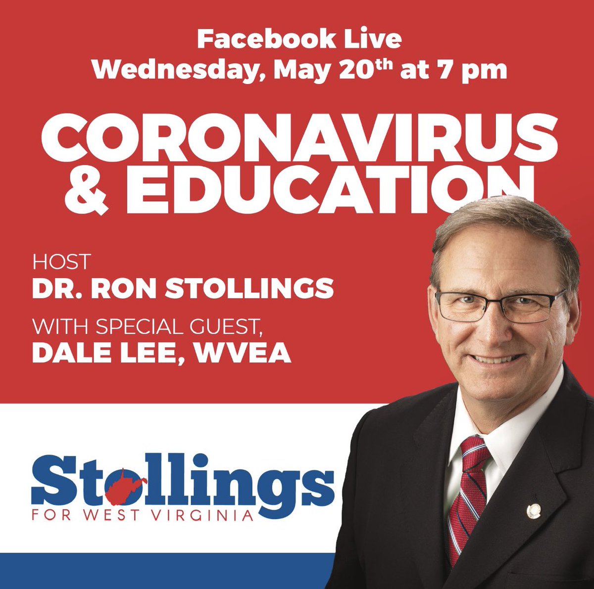 Join me on Facebook Live Wednesday at 7 pm. I’ll have a discussion with Dale Lee of the WVEA about the impact of the Coronavirus in the state’s education system.