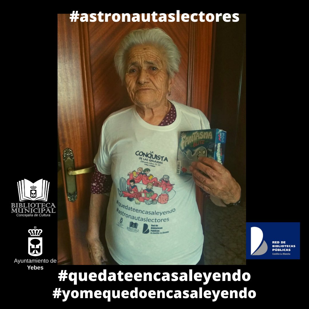 Rosa, a la que ya vimos en un vídeo de nuestra campaña de #astronautaslectores #quedateencasaleyendo, con su exquisito acento jienense (del mismo Baños de la Encina) está tan contenta con su camiseta y su juego de mesa, obsequio de nuestra Biblioteca. Gracias!!!