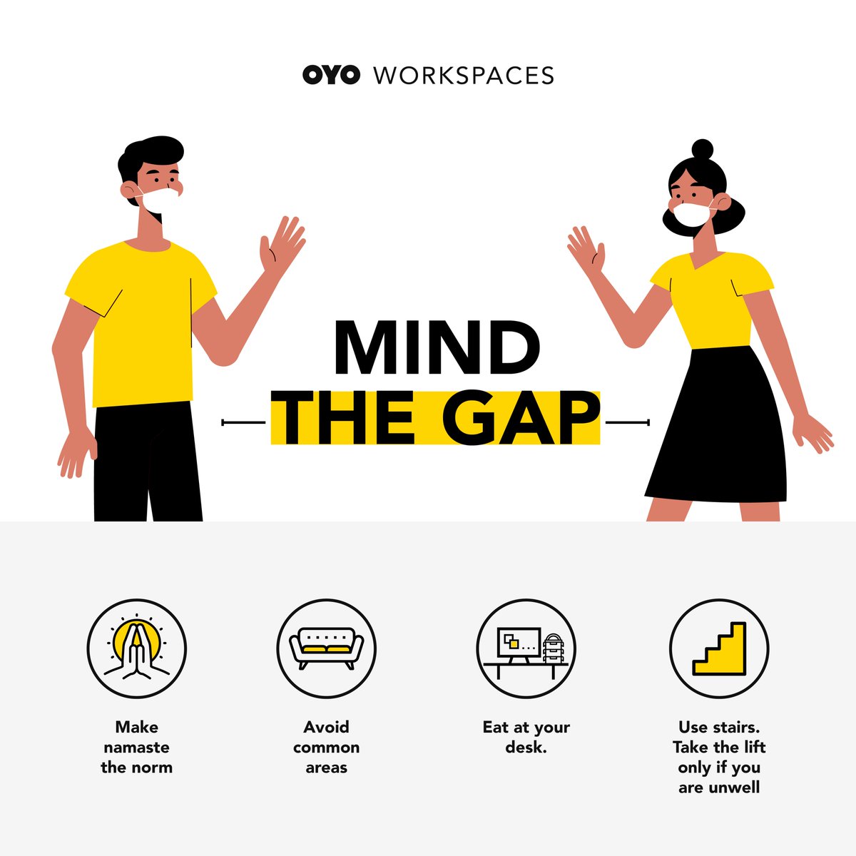 oyoworkflo's tweet image. Stick to the 6ft rule at work.

#SafetyFirst #OYOWorkspaces #StaySafe #WorkSafe #Coworking #SocialDistancing #Covid19