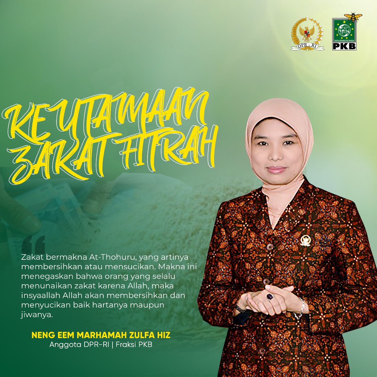 nengeemcenter's tweet photo. Zakat bermakna At-Thohuru, yang artinya membersihkan atau menyucikan. Makna ini menegaskan bahwa orang yang selalu menunaikan zakat karena Allah, maka insyaallah Allah akan membersihkan dan menyucikan baik hartanya maupun jiwanya. .
#dirumaaja #zakatfitrah https://t.co/Ss0fbcUuDO