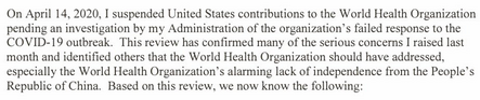 Also, as Trump reminded everyone with the first paragraph of his letter, the US is withholding funds from the  @WHO as it looks into the  @WHO's relationship with China.