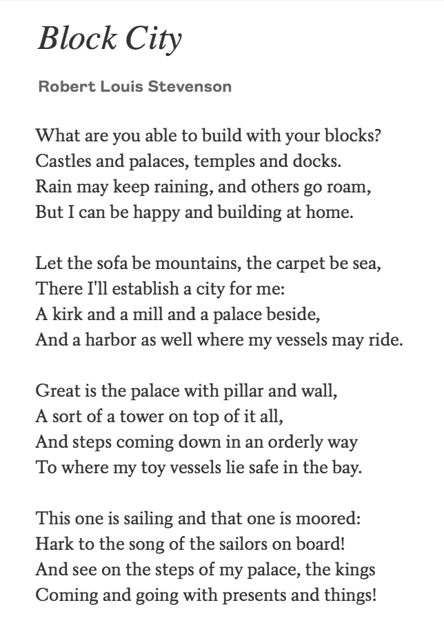 197 Block City by Robert Louis Stevenson https://soundcloud.com/user-115260978/197-block-city-by-robert-llouis-stevenson  #PandemicPoems