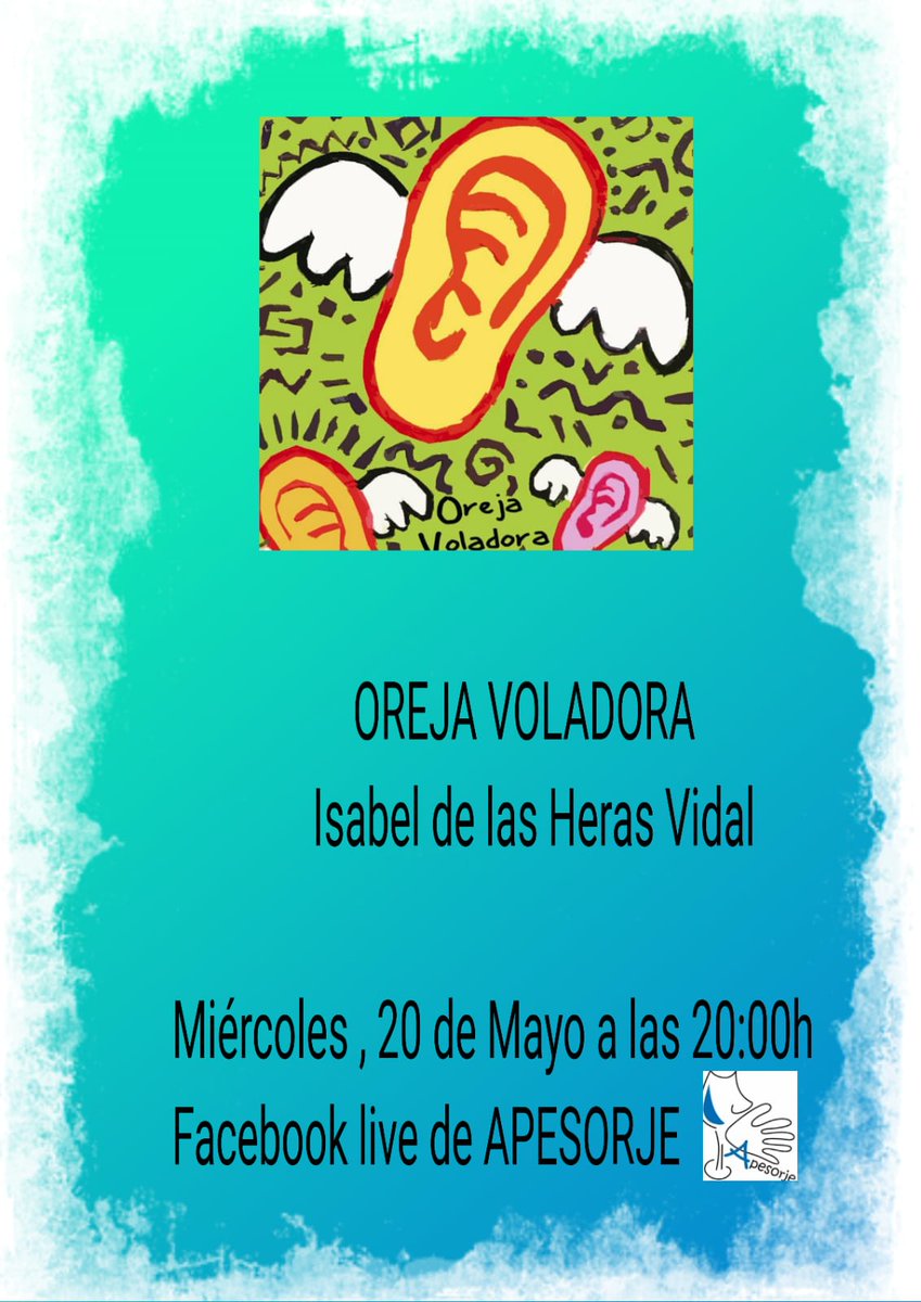 Este miércoles a las 20:00 h contaremos con
Isabel de las Heras en el Facebook de la APESORJE.

¡No te lo pierdas!

#AndaSord #MeQuedoEnCasa <a href="/AndaluciaJunta/">Junta de Andalucía</a> <a href="/IgualdadAND/">Inclusión Social, Juventud, Familias e Igualdad</a>