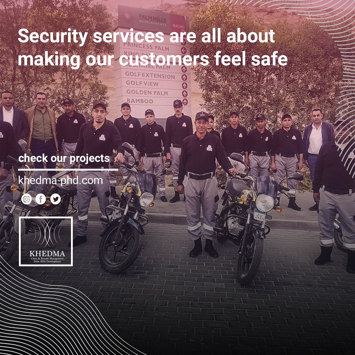 Khedma_Phd's tweet photo. #Security_Services are all about making our customers feel safe.

We do this by tailoring our solutions to protect and safeguard the property and people who work or visit our residents.

#PalmHillsDevelopments #services #maintenance #cleaningservice #pestcontrol  #stay_safe https://t.co/LBsCDV1oT1