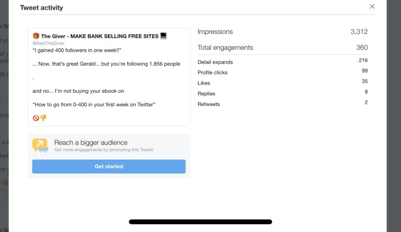 For example:This tweet only got 3,300 impressions..—> But 99 people clicked over to my profile!.**Putting a Call-to-Action in your name will show EVERYBODY what your account is about...... before they even read your bio It’s a great tip that I don’t see people use..