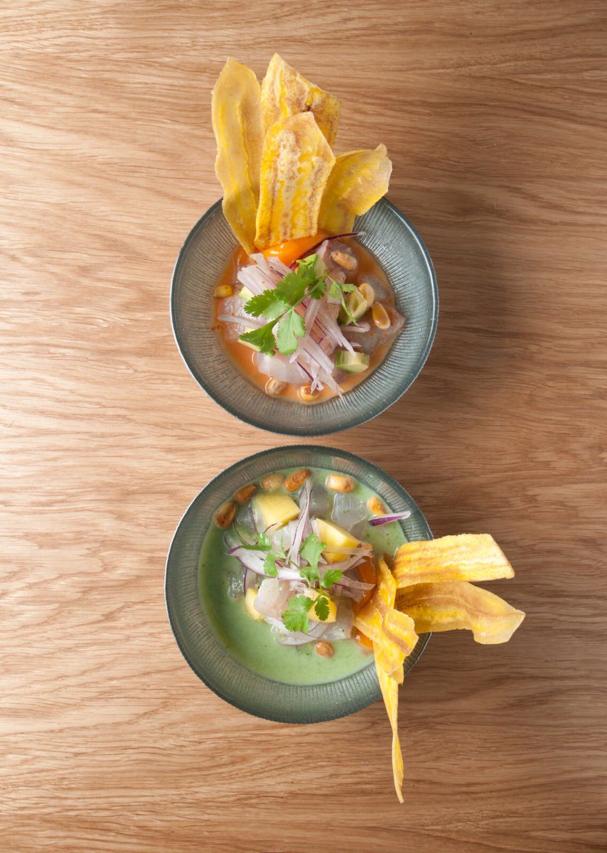 Estos dos ceviche de la carta de @cilindrorestaurante también se pueden disfrutar en nuestra carta de servicio a domicilio.  Se tratan de el ‘ceviche a la crema de rocoto y aguacate’  y  el ‘ceviche verde con huacatay y mango’ ¿Por cuál os decantáis?