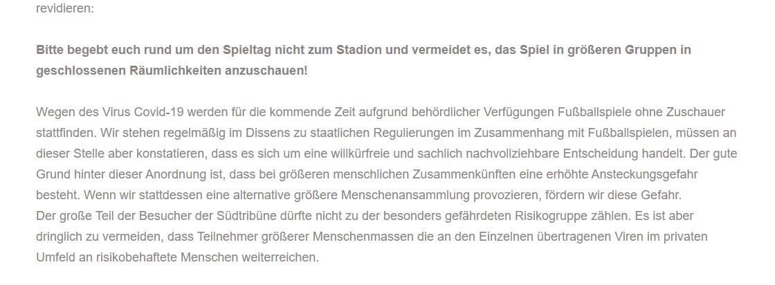 Arminia Bielefeld ultra group Lokal Crew called for fans not to contribute to the  #coronavirus spread by showing up at the stadium. 8/22