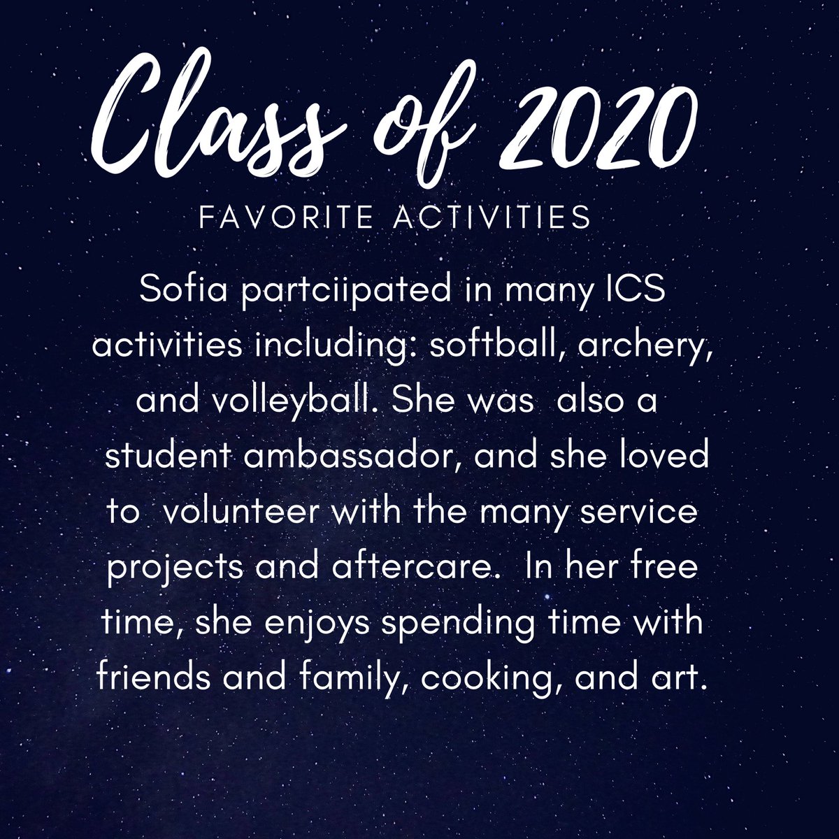 mrsdangelo_ICS's tweet image. Today’s spotlight-Sofia Pordage! Sofia truly embodies the spirit of St. Francis with her devotion to service. She’ll be missed in Archery Club too! Congrats on all of your achievements, Sofia! Your ICS family is proud of you! #GreatGrad🎓 #IncredibleCatholicStudent #Classof2020