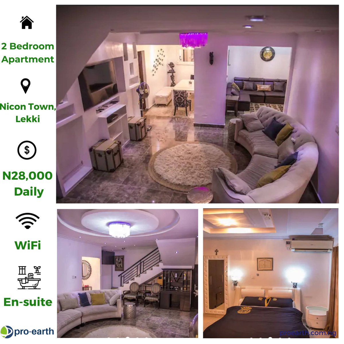 ProEarthNG's tweet photo. #ShortletInLekki

Smart 2 bedroom apartment, fully furnished with
24hrs electricity, CCTV, free wifi, internet television, fitted kitchen etc

Located inside Nicon Town, Lekki. $70 (28,000) daily 
Enquiries: 08081795027
mail@proearth.com.ng https://t.co/rDCxPmy3Y7