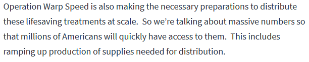 In contrast, the US has made not such "global public good" promises with respect to a vaccine. Instead, "Operation Warp Speed" (no joke) is an "America First" policySource:  https://www.whitehouse.gov/briefings-statements/remarks-president-trump-vaccine-development/