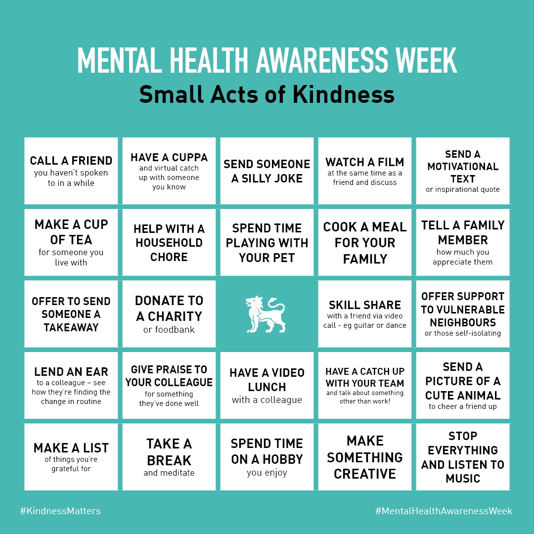 MyBCU's tweet photo. 💚Kindness costs nothing💚

This week's #MentalHealthAwarenessWeek is all about kindness, so we've put together some simple ways to put a smile on someone's face and make yourself feel good. How many can you tick off this week? ✅

 #KindnessMatters #MHAW https://t.co/sMBqN2etyS