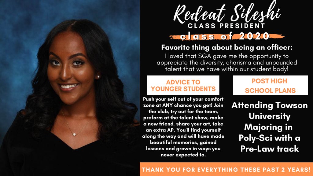 This week we are highlighting our amazing Senior Officers who have dedicated their time to making RHS a better place!
.
.
.
Here is Redeat Sileshi who was an officer for two years. Best of luck at Towson University and all of your future endeavors! 🎓🧡🖤 #therockvilleway