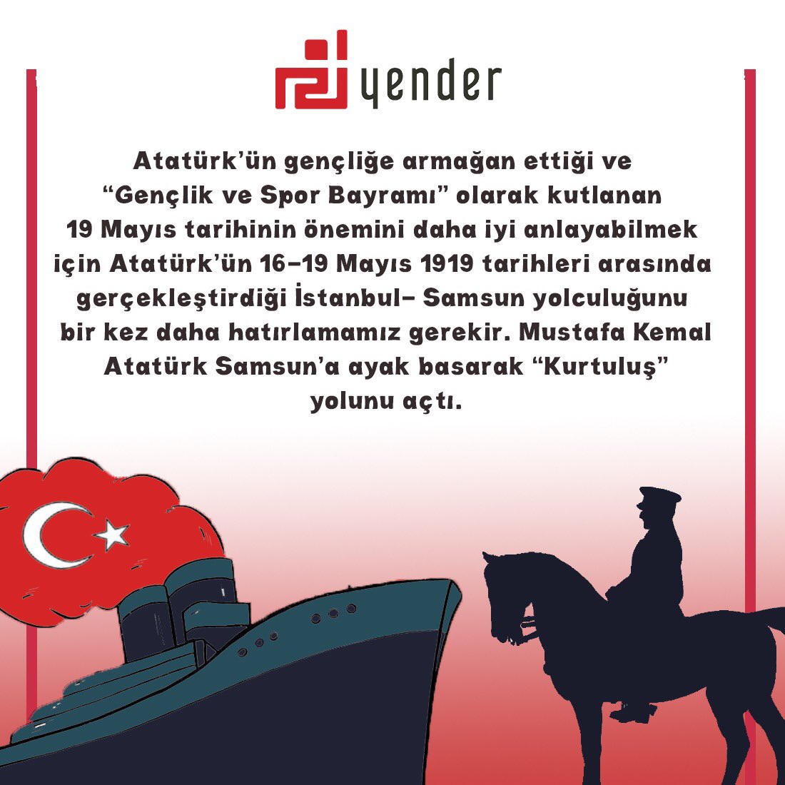 tryender's tweet photo. Mustafa Kemal Atatürk'ün bütün ümidinin gençlerde olması gibi Yender ailesi olarak bütün ümidini ve inancını gençlere veriyor ve sağladığımız istihdamın büyük bölümünü gençlere ayırıyoruz. 19 Mayıs Gençlik ve Spor Bayramı Kutlu olsun. #19MayısGenclikveSporBayramı  #19MAYIS https://t.co/5frTpepWO9
