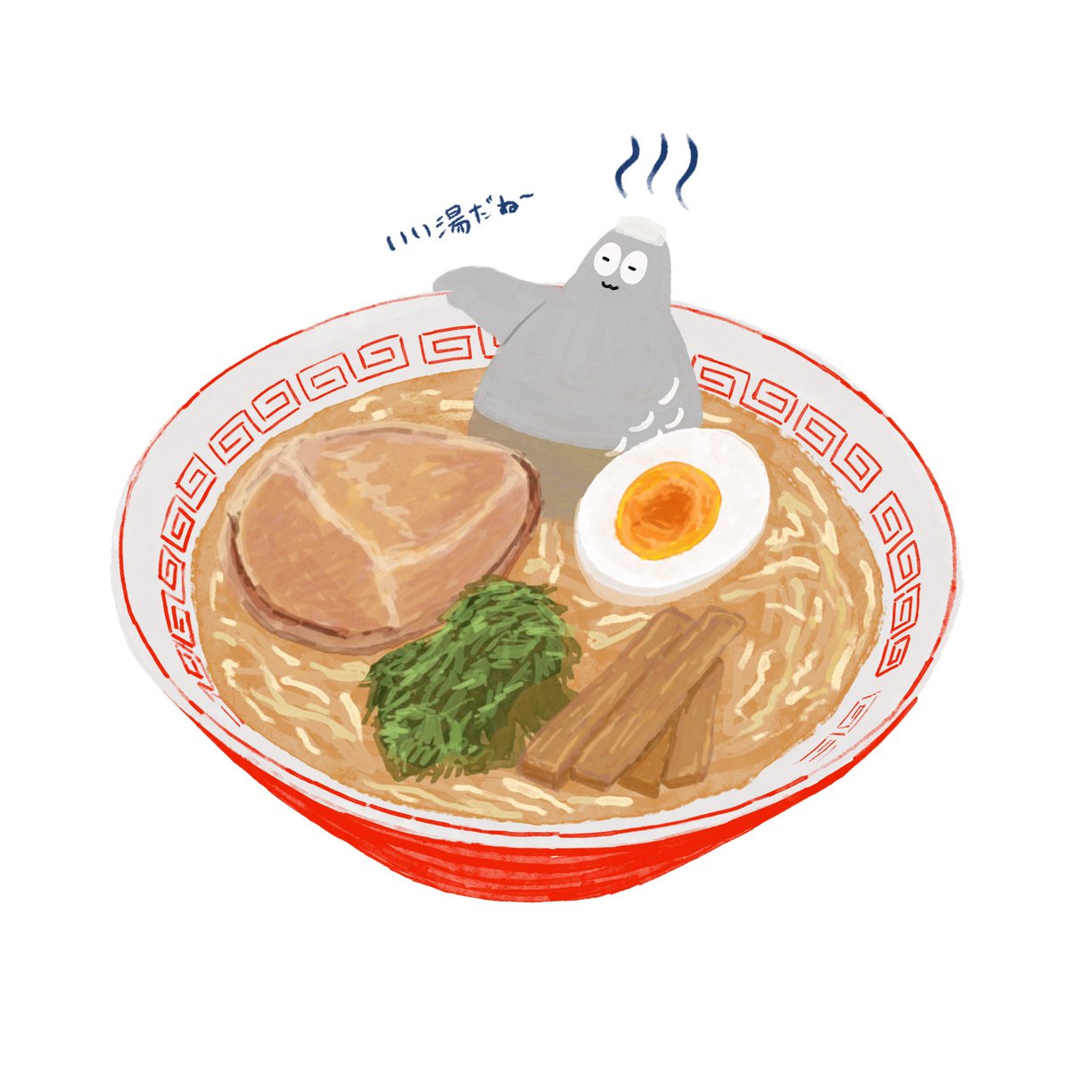 ハトくん あああ雑貨店 い い湯だなっ はははんっ ハトくんはやっぱり醤油ラーメン派だぁ 袋麺だったら圧倒的にサッポロ味噌w あああ雑貨店 イラスト キャラ キャラクター イラストレーター 落書き らくがき お絵かき お