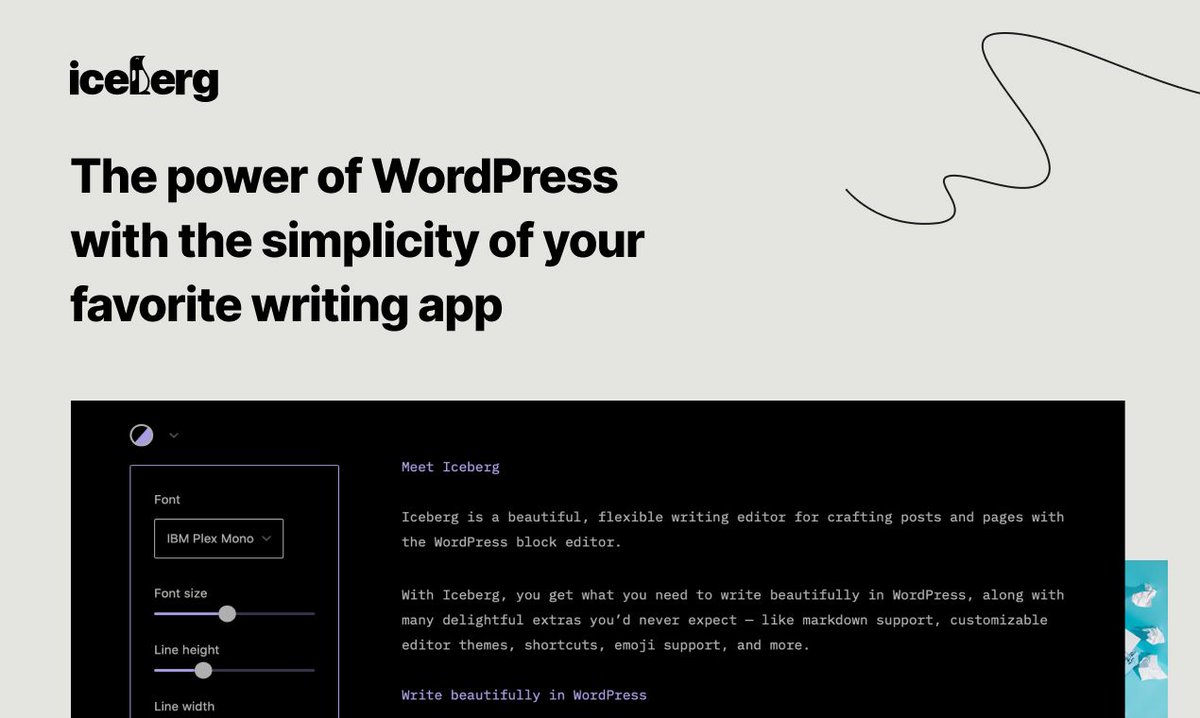 richtabor's tweet photo. Super pumped to officially launch the @useiceberg WordPress editor! 🚀 Iceberg leverages the power of WordPress with the simplicity of your favorite writing app. 

Explore how Iceberg makes writing in WordPress fun again – https://t.co/tB1gmCoy8s https://t.co/uiwykWWXS1