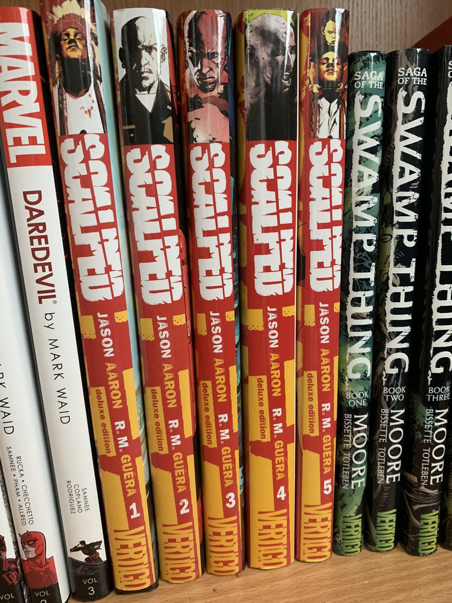 One obvious choice for me would be SCALPED. This crime saga is perhaps my all-time favourite comic. It’s acclaimed, but arguably still underrated. Powerhouse storytelling. I own all 60 single issues (all signed by Jason Aaron), all 10 TPBs, and all 5 deluxe hardcovers.