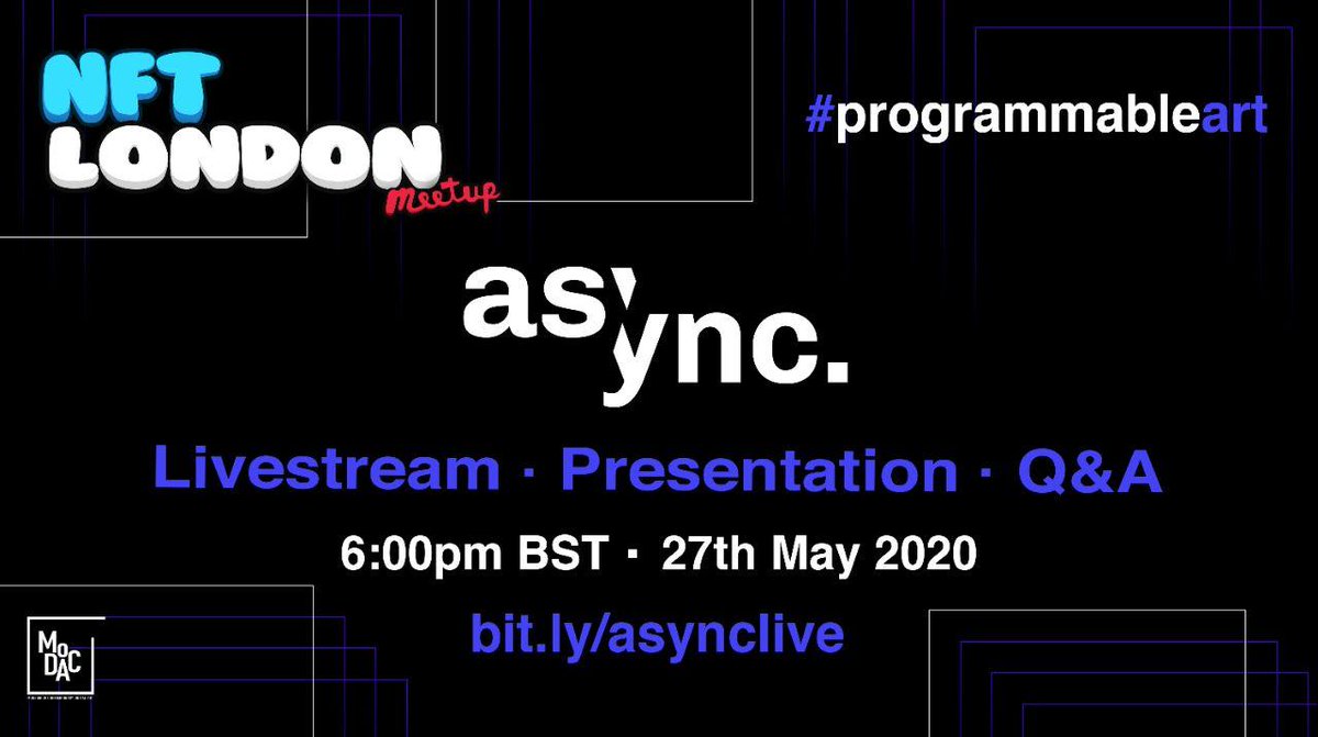 NFTlondon's tweet photo. We are super thrilled to announce our next online event in collaboration with one of the hottest project in the #cryptoart space @AsyncArt #programmableart
An in-depth intro will be followed by artist's and collector's perspective +Q&A
RSVP: https://t.co/DPjxpJdLv2 https://t.co/4bz1O0sGy2