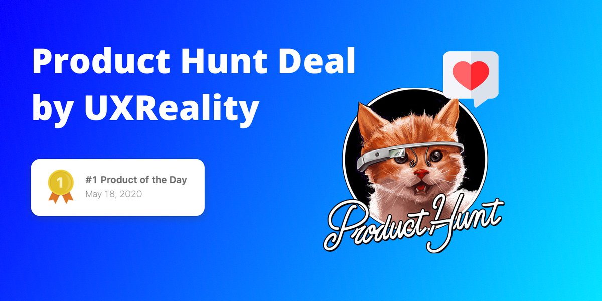 We`re so happy that UXReality has got featured on <a href="/ProductHunt/">Product Hunt 😸</a> as #1 Product of the Day so we've decided to run an exclusive offer - 1 month for FREE additionally to purchasing subscription PRO. Find the promo code at uxreality.com 

#ux #uxtesting
