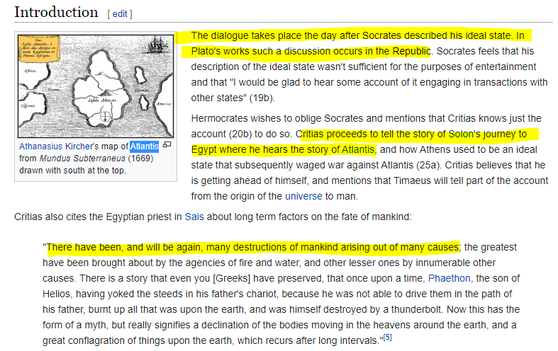 In Plato's Republic, the "Allegory of the Cave" describes the way the ignorant masses only know the illusion of the world they are presented withHe also speaks of the importance of guiding reproduction wiselyTimaeus is where we find the description of the historicalAtlantis