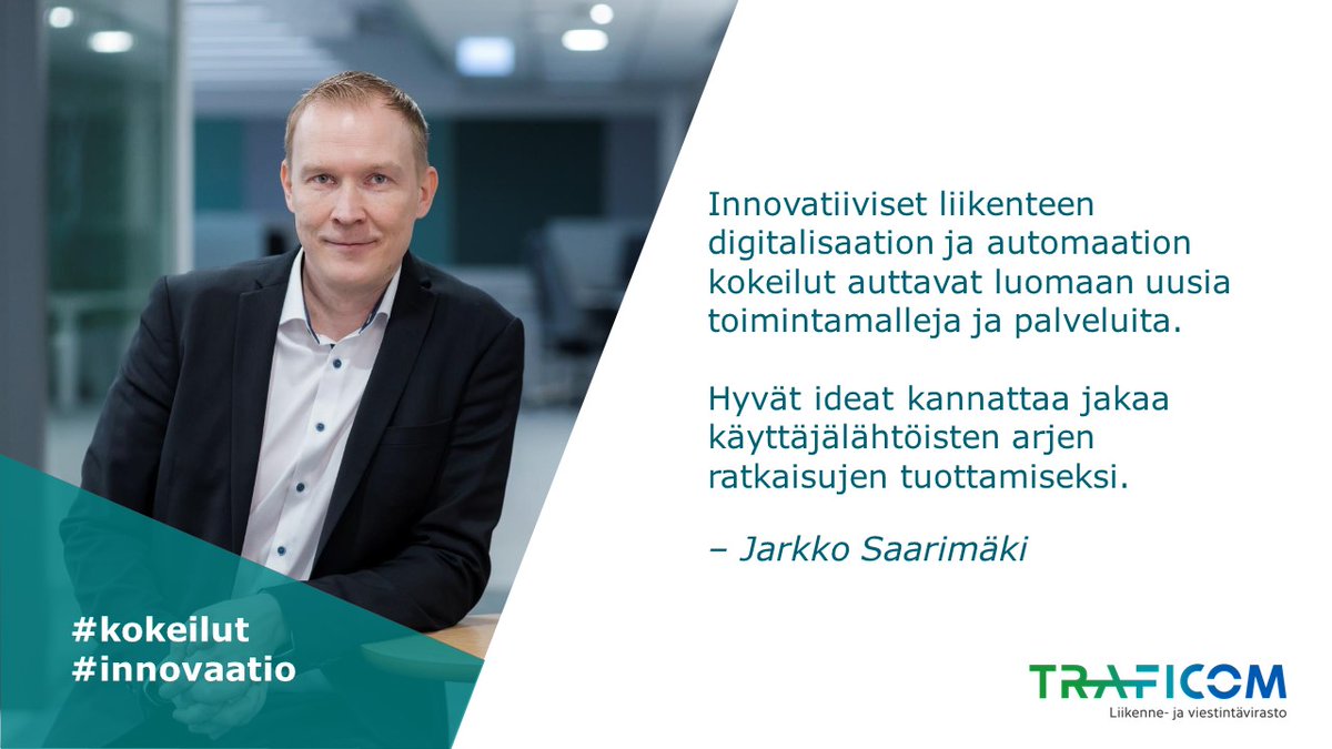 TraficomFinland's tweet photo. Rekkaletkoja, automaattibusseja ja tiedonjakoa – useita digitalisaatio- ja automaatiokokeiluja vauhdissa. "Hyvät ideat on mahdollista jakaa myös laajemmalle", sanoo @Saarimaki 

https://t.co/cntMRki6LW

#kokeilut #innovaatiot

Kysy lisää @EPilliSihvola ja @alina_koskela https://t.co/Py5ZNUFBYK